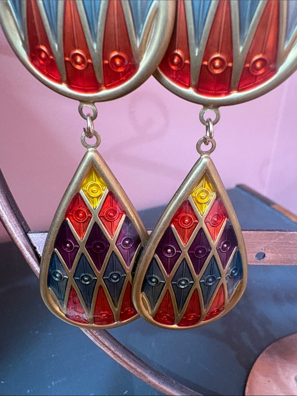 Bold Harlequin Teardrop Statement Earrings - Picture 3 of 4